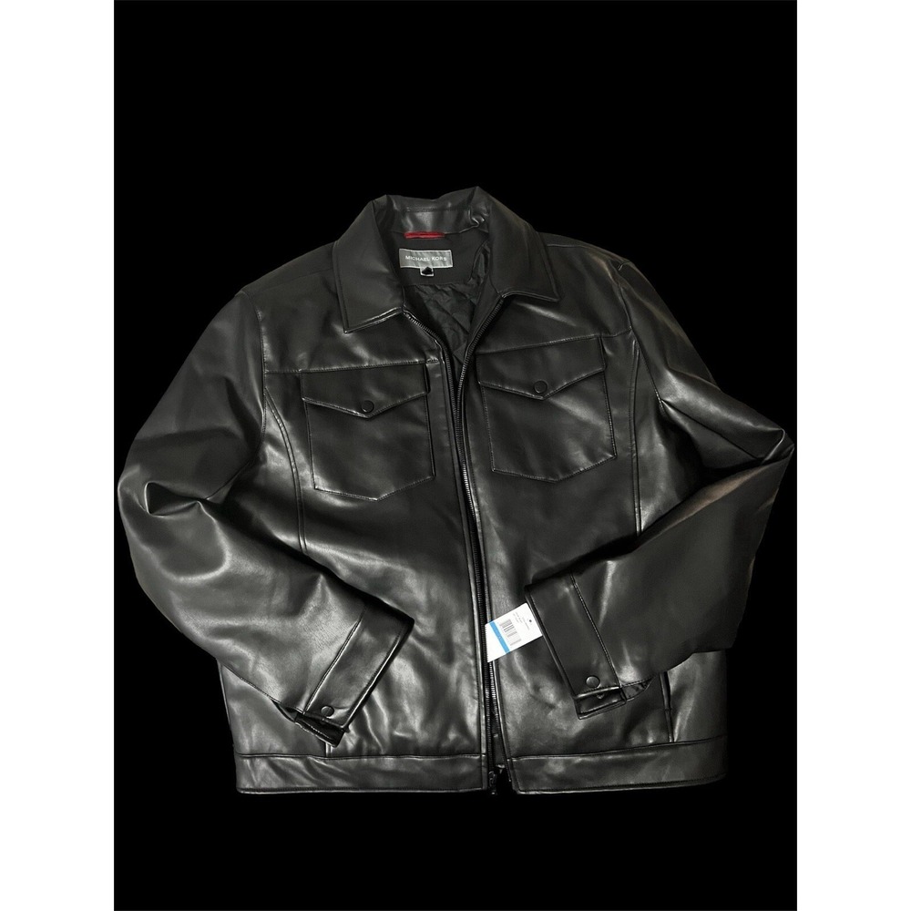 Michael Kors Men's Black Faux Leather Moto Jacket Coat Size M NWT M89843 Comfy